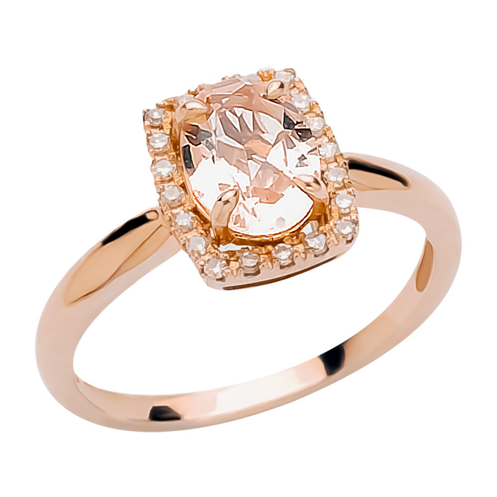 9ct RG Oval Morganite 7x5mm & Diamond =.10pts GHSI Ring