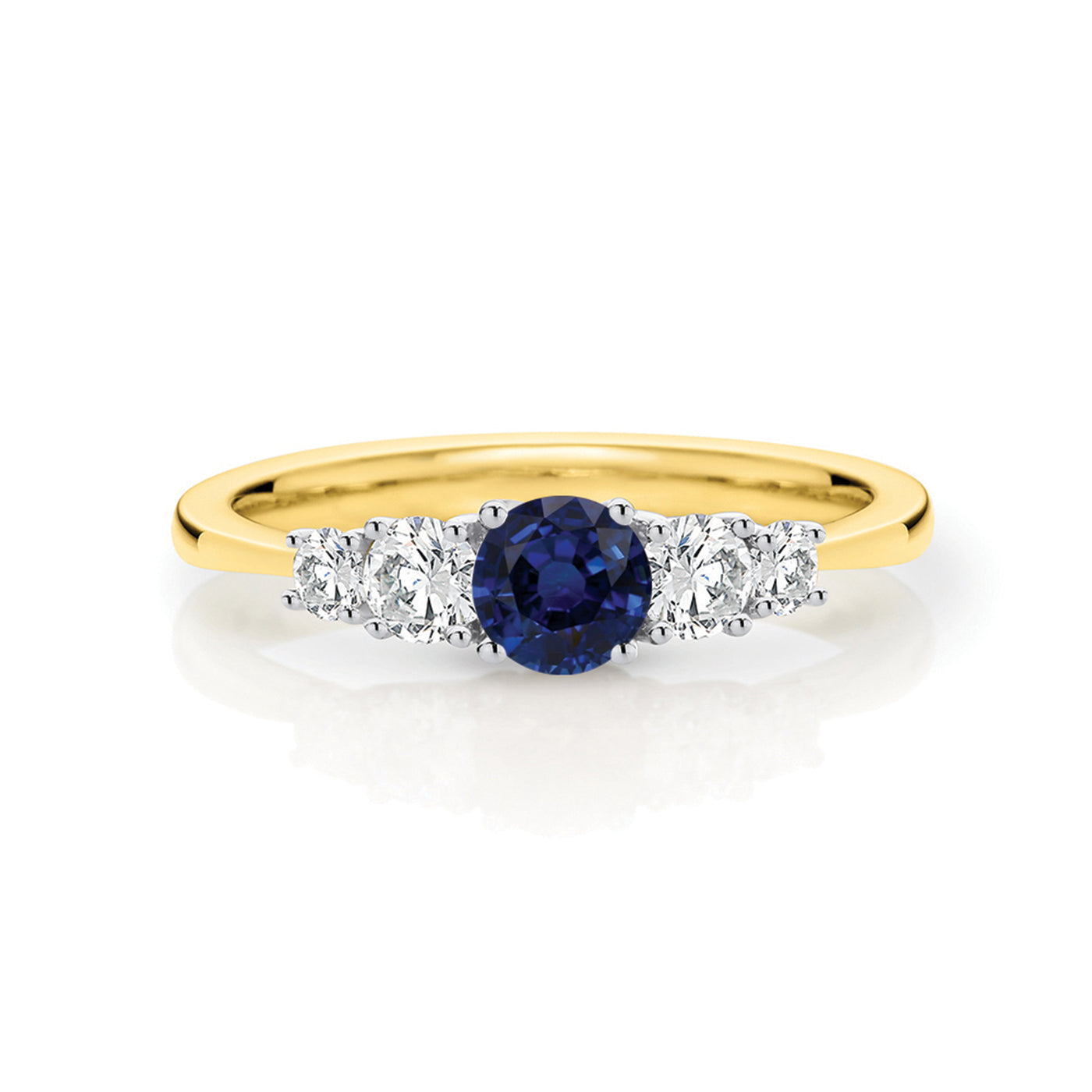 9ct white gold ring featuring a 0.55ct RBC Australian Sapphire with two white diamonds each side.