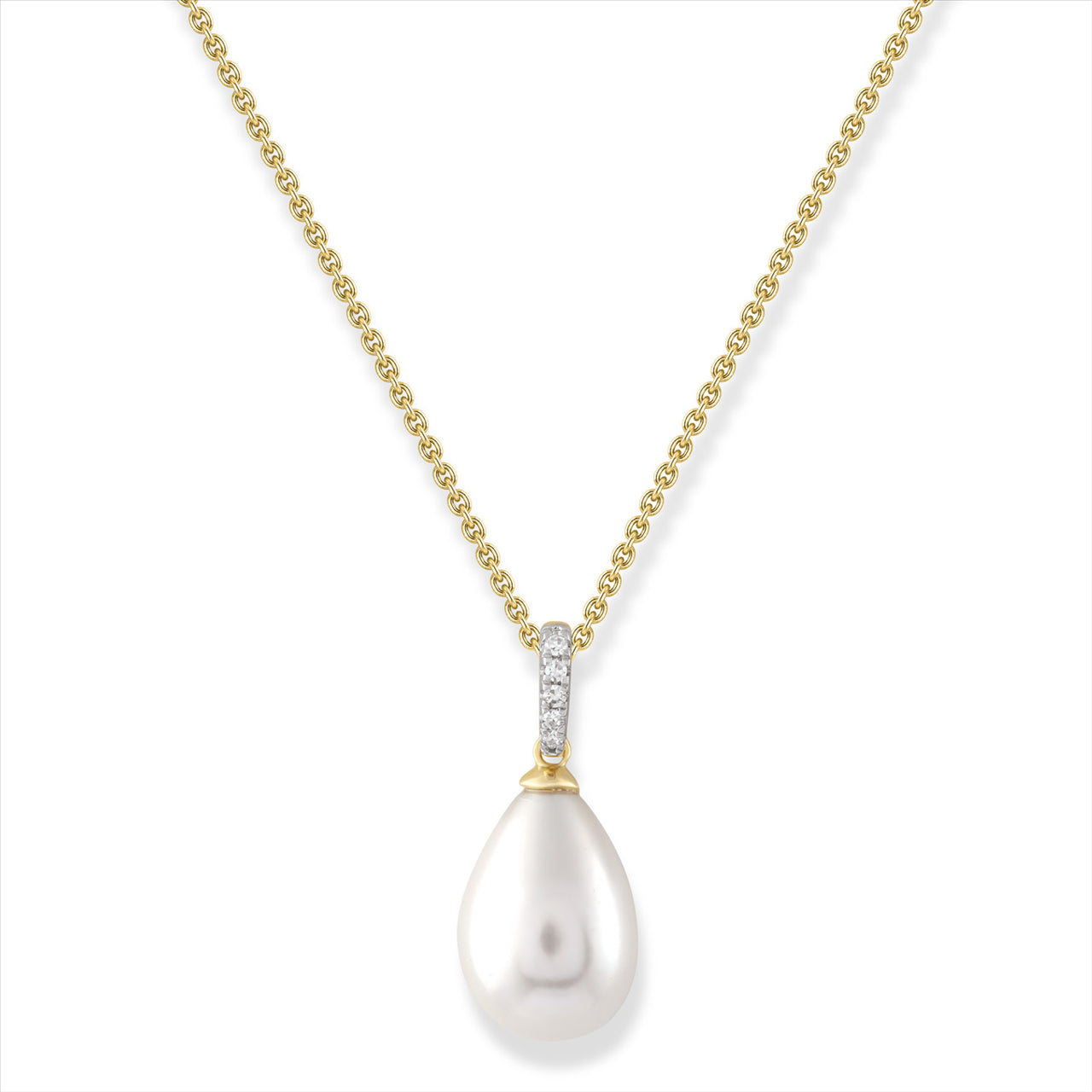 Diamond Pearl Necklace with 0.02ct Diamonds in 9K Yellow Gold