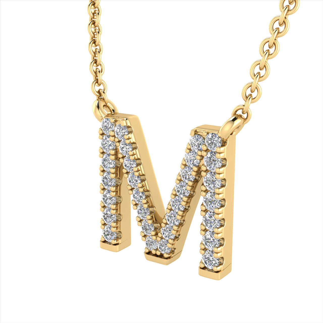 Initial 'M' Necklace with 0.09ct Diamonds in 9K Yellow Gold