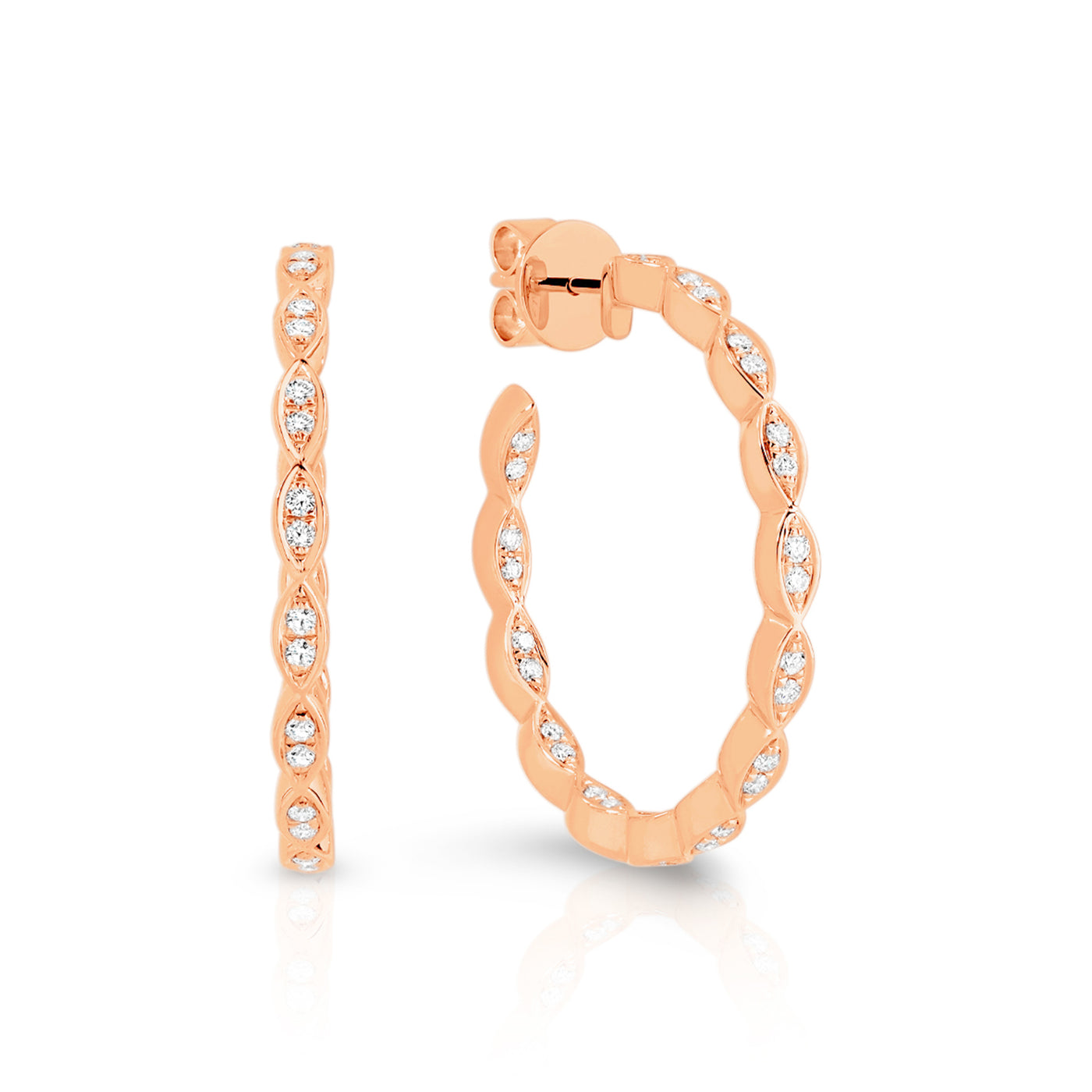 18ct rose gold marquise shaped Diamond Hoops.