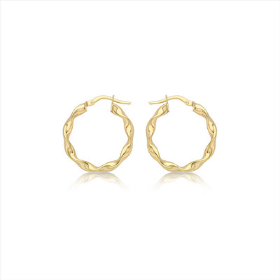 9K Yellow Gold 22.5mm Twist Hoop Creole Earrings