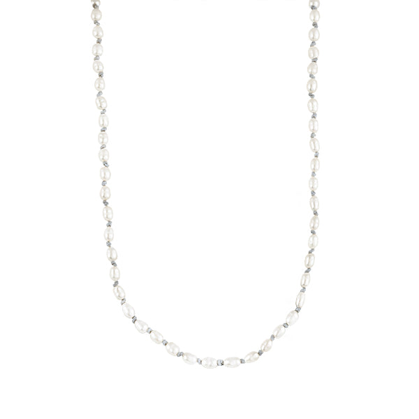 NYLON ROPE NECKLACE WITH FRESHWATER PEARLS