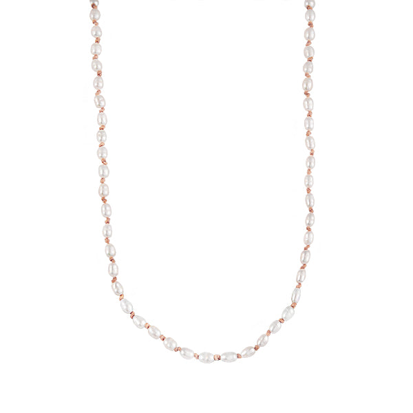 NYLON ROPE NECKLACE WITH FRESHWATER PEARLS