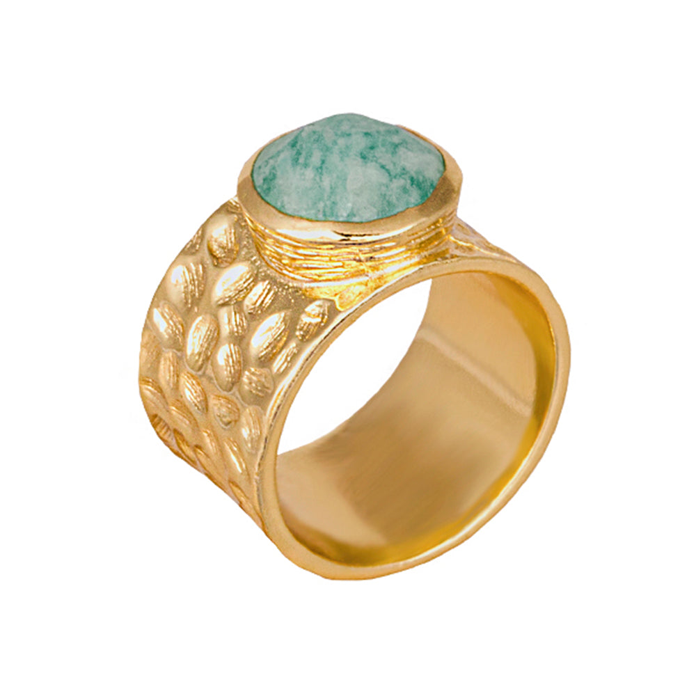 GOLD PLATED BRASS WIDE BAND RING WITH FRESH WATER PEARL