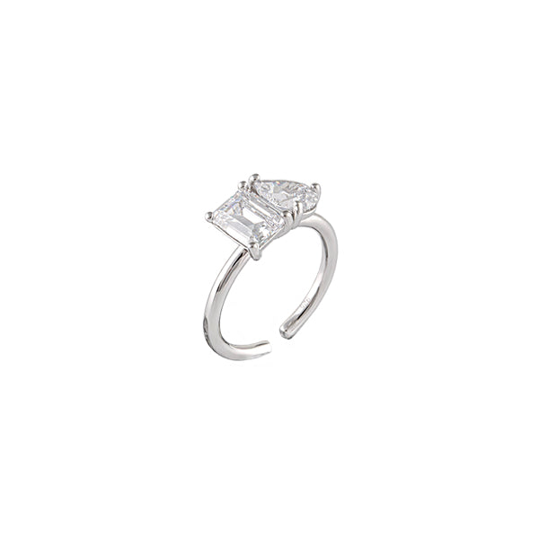 RHODIUM PLATED STERLING SILVER RING WITH CUBIC ZIRCONIA