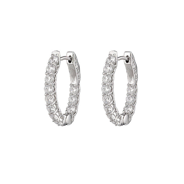 RHODIUM PLATED STERLING SILVER SMALL OBLONG SHAPED HOOP WITH CUIC ZIRCONIA STONE