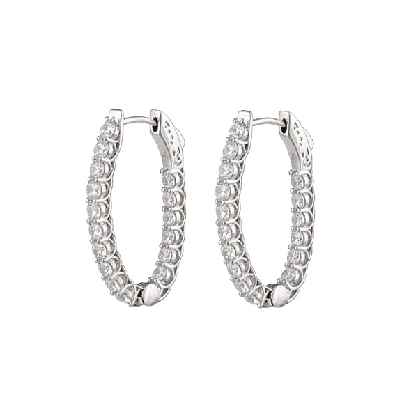 RHODIUM PLATED STERLING SILVER LARGE OBLONG SHAPED HOOP WITH CUIC ZIRCONIA STONE