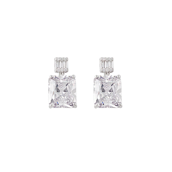 RHODIUM PLATED STERLING SILVER, CUBIC ZIRCONIA DROP STYLE EARRING