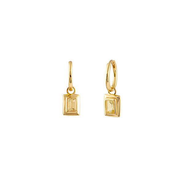 GOLD PLATED STERLING SILVER DROP HOOP EARRINGS WITH CITRINE