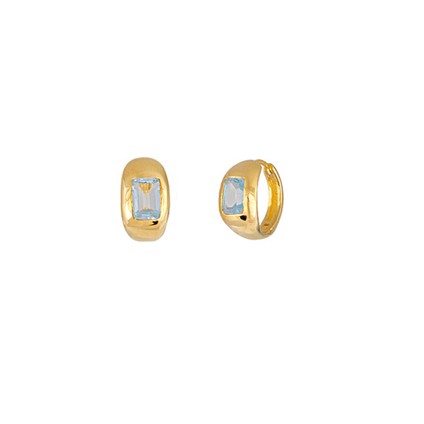 GOLD PLATED STERLING SILVER HUGGIE EARRING WITH BLUE TOPAZ