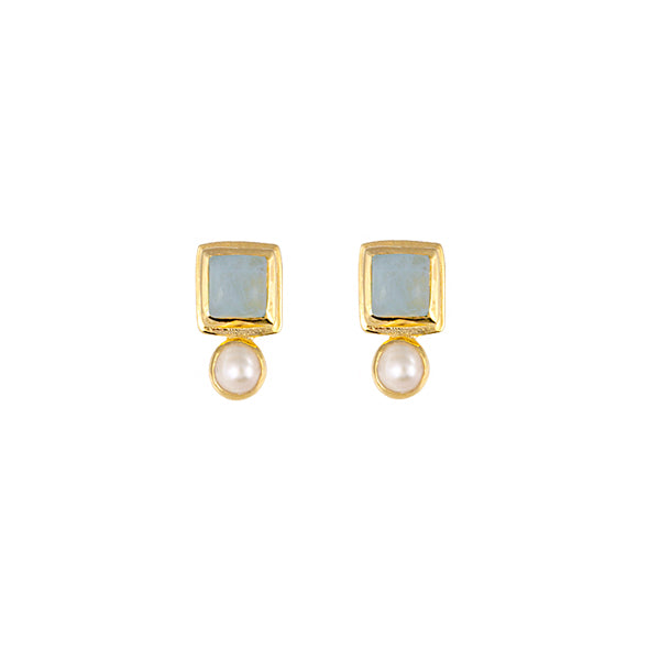 GOLD PLATED STERLING SILVER STUD EARRING WITH MILKY AQUAMARINE