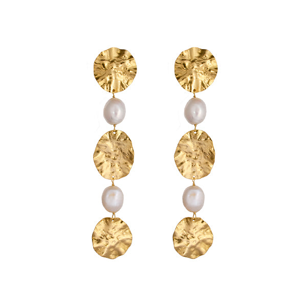 GOLD PLATED BRASS STATEMENT EARRINGS WITH FRESHWATER PEARL