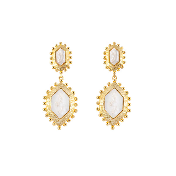 GOLD PLATED BRASS STATEMENT EARRINGS WITH MOTHER OF PEARL