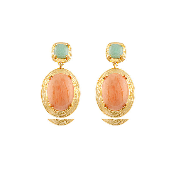 GOLD PLATED BRASS STATEMENT EARRINGS WITH AMAZONITE, PINK AMAZONITE.