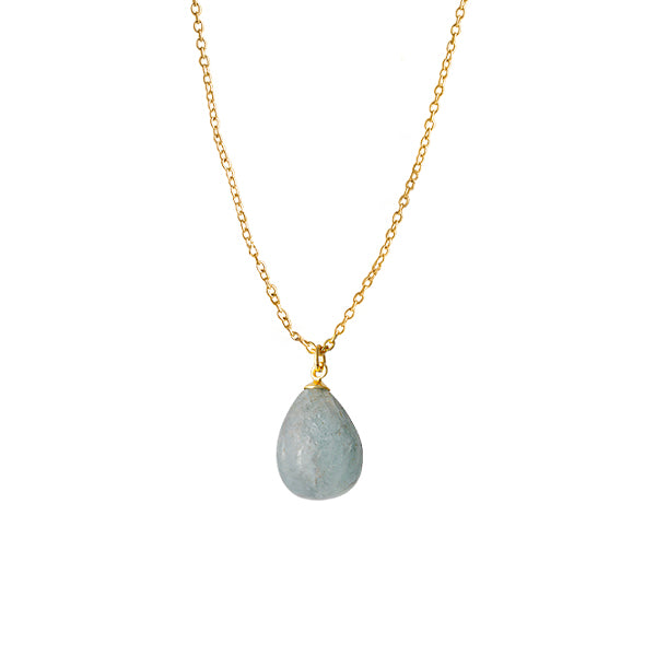 GOLD PLATED STERLING SILVER NECKLACE WITH MILKY AQUAMARINE