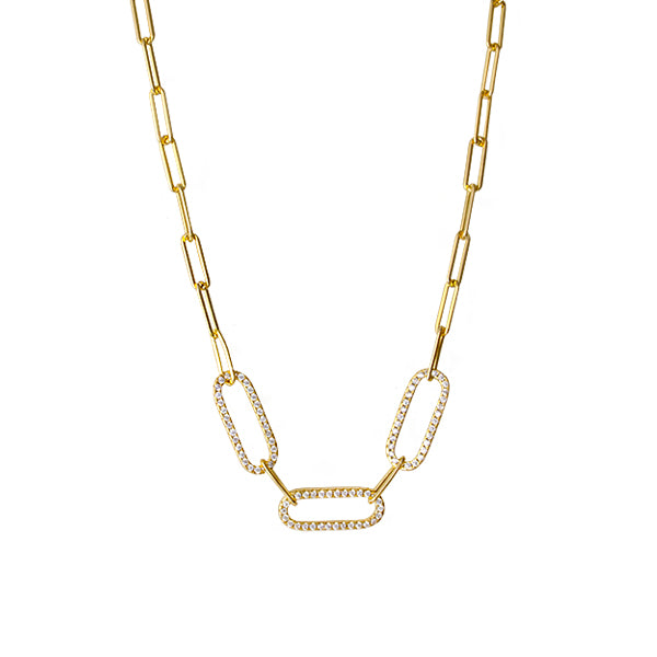 GOLD PLATED STERLING SILVER NECKLACE WITH CUBIC ZIRCONIA