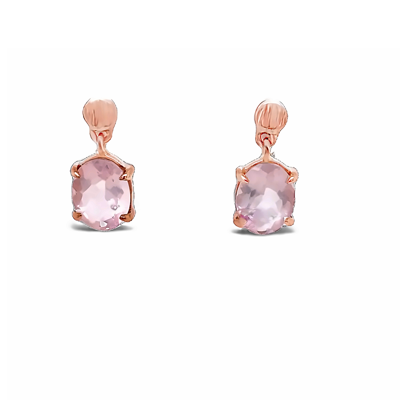 9ct Rose Gold Rose Quartz Stud Earrings.