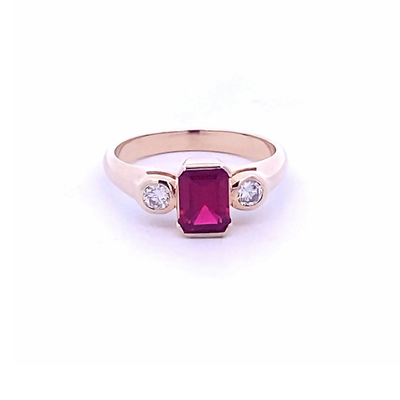 9ct Yellow Gold Created Ruby and Diamond Ring