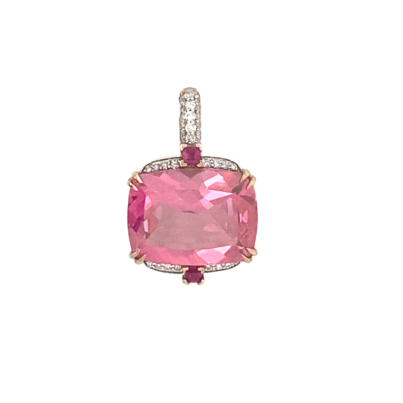 9ct Yellow Gold Pink Tourmaline, Ruby and Diamond Pendant