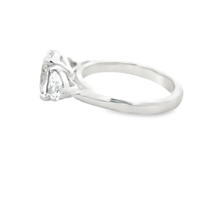 18ct White Gold Oval And Two Heart Laboratory Grown Diamond Ring