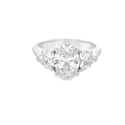 18ct White Gold Oval And Two Heart Laboratory Grown Diamond Ring