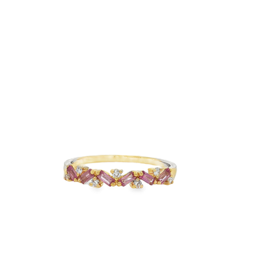 9ct Yellow Gold Band Ring With Baguette Cut Sapphires And Diamonds