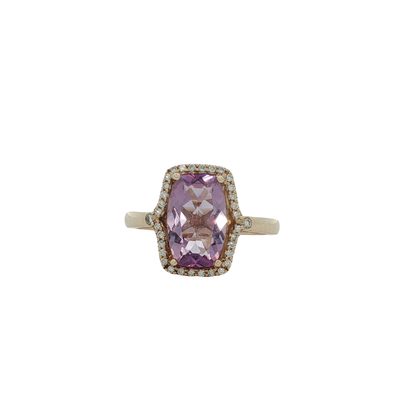 9ct Yellow Gold Amethyst And Diamond Ring