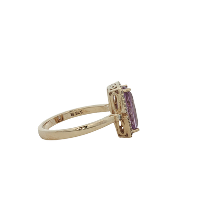 9ct Yellow Gold Amethyst And Diamond Ring