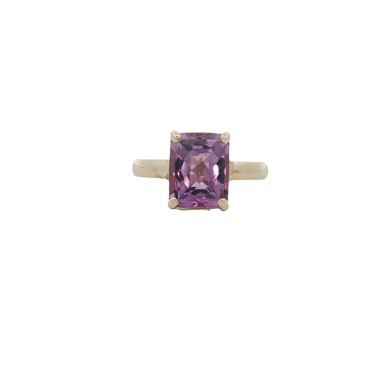 9ct Yellow Gold Solitaire Ring with Emerald Cut Amethyst Gemstone