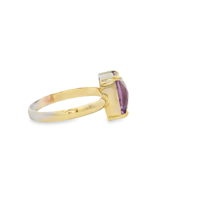 9ct Yellow Gold Solitaire Ring with Emerald Cut Amethyst Gemstone