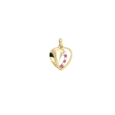 9ct Yellow Gold Heart Pendant with Brilliant-Cut Diamond and Ruby Accent