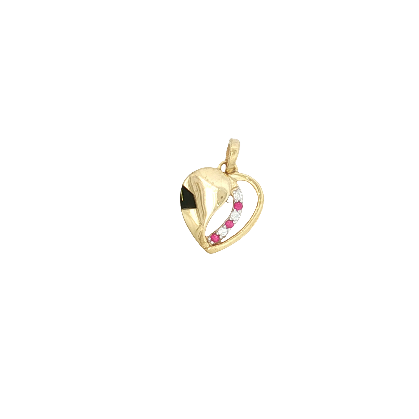 9ct Yellow Gold Heart Pendant with Brilliant-Cut Diamond and Ruby Accent