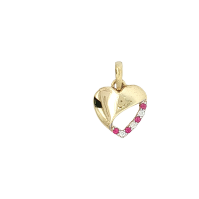 9ct Yellow Gold Heart Pendant with Round Brilliant Ruby And Diamonds