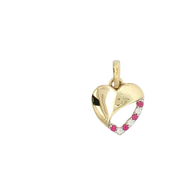 9ct Yellow Gold Heart Pendant with Round Brilliant Ruby And Diamonds