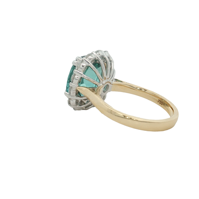 18ct Yellow And White Gold Cushion Cut Tourmaline And Laboratory Grown Diamond Ring