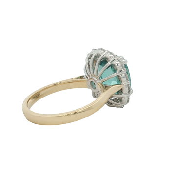 18ct Yellow And White Gold Cushion Cut Tourmaline And Laboratory Grown Diamond Ring