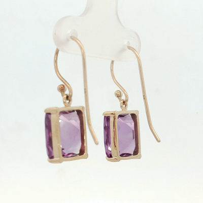 9ct Yellow Gold Amethyst Hook Earrings