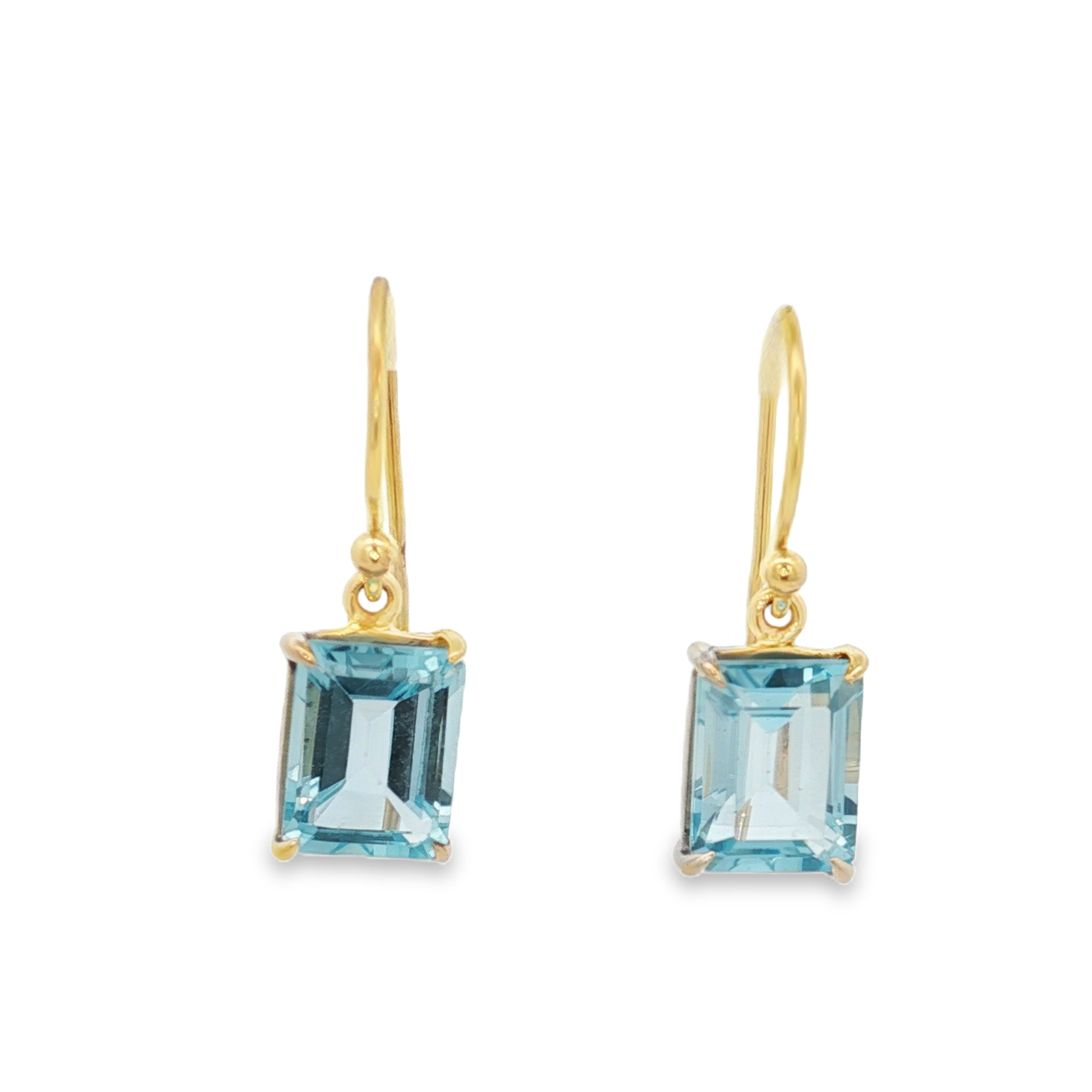 9ct Yellow Gold Hook Earrings with Emerald Cut Topaz