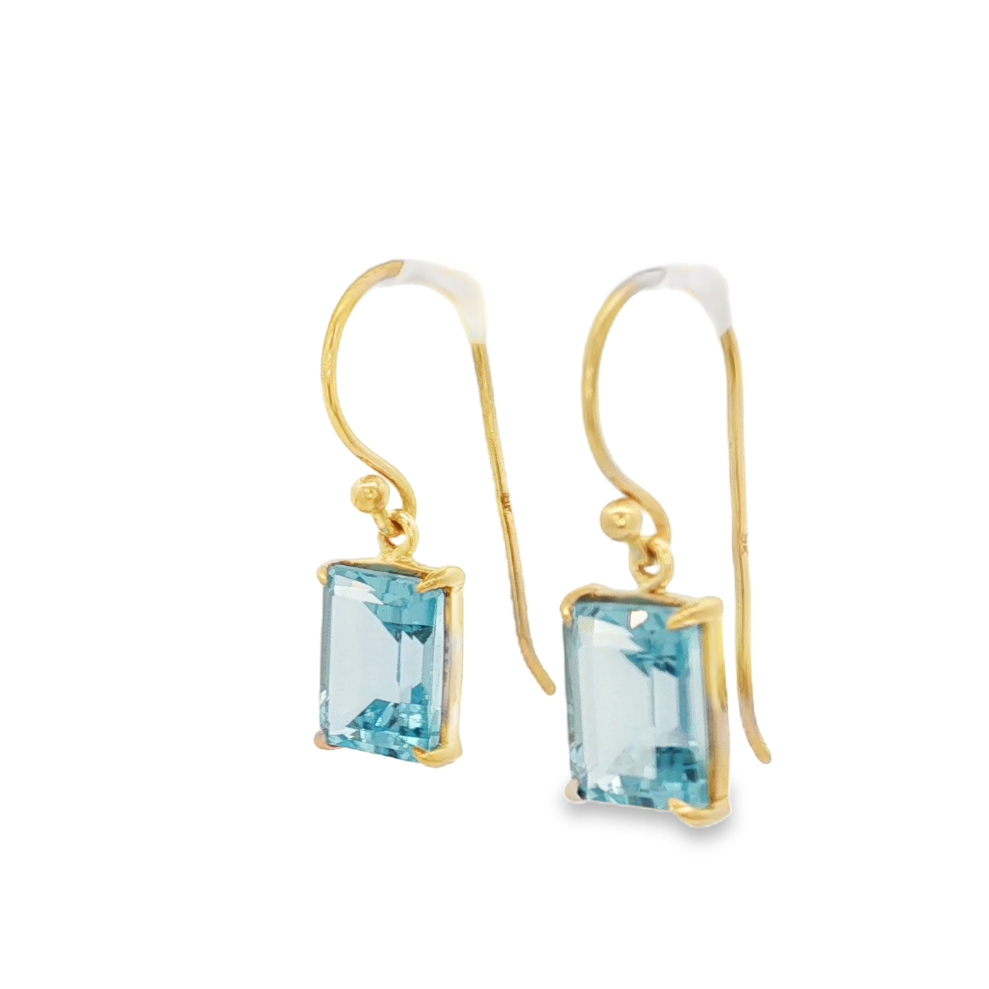 9ct Yellow Gold Hook Earrings with Emerald Cut Topaz