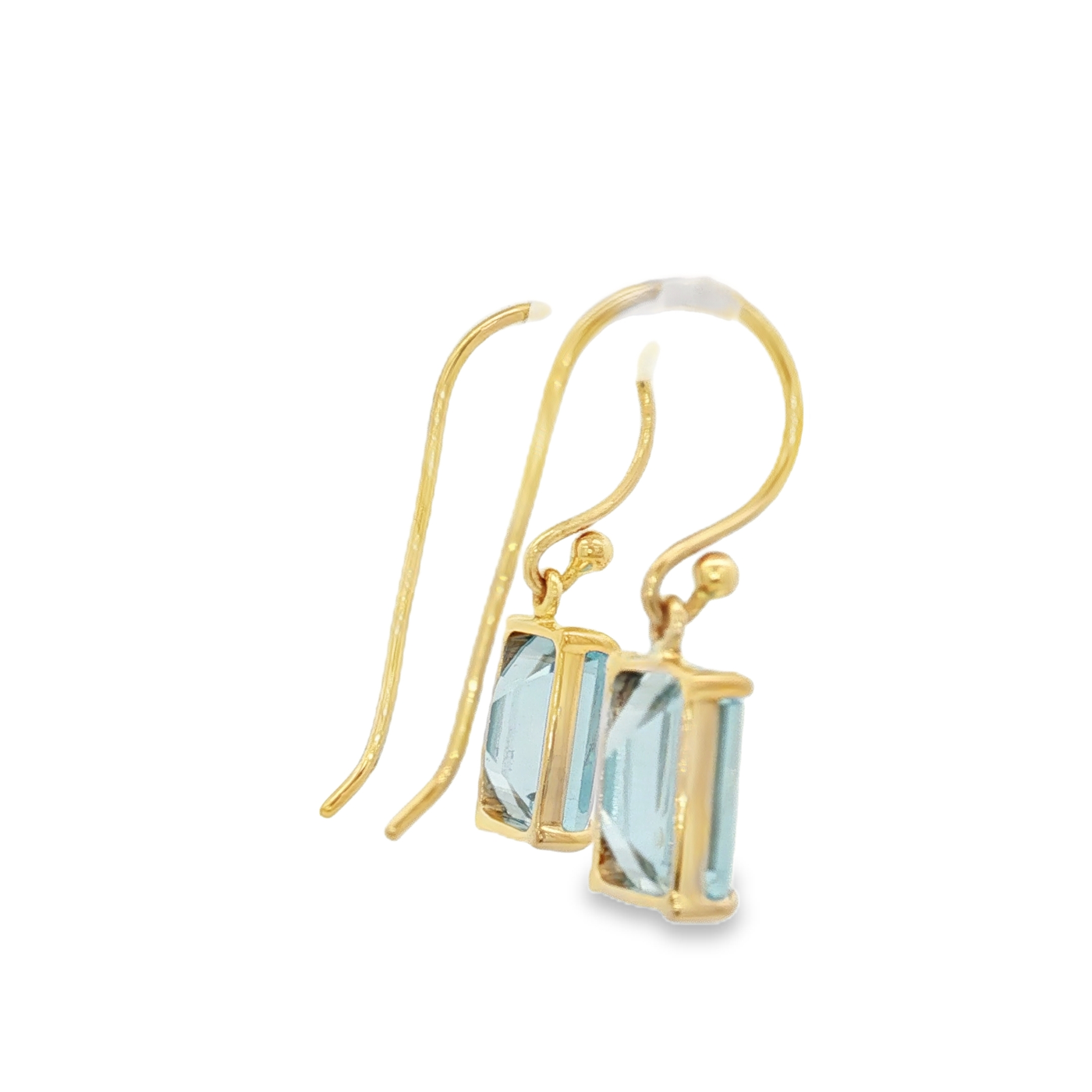 9ct Yellow Gold Hook Earrings with Emerald Cut Topaz