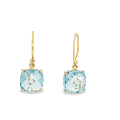 9ct Yellow Gold Hook Earrings with Cushion-Cut Topaz
