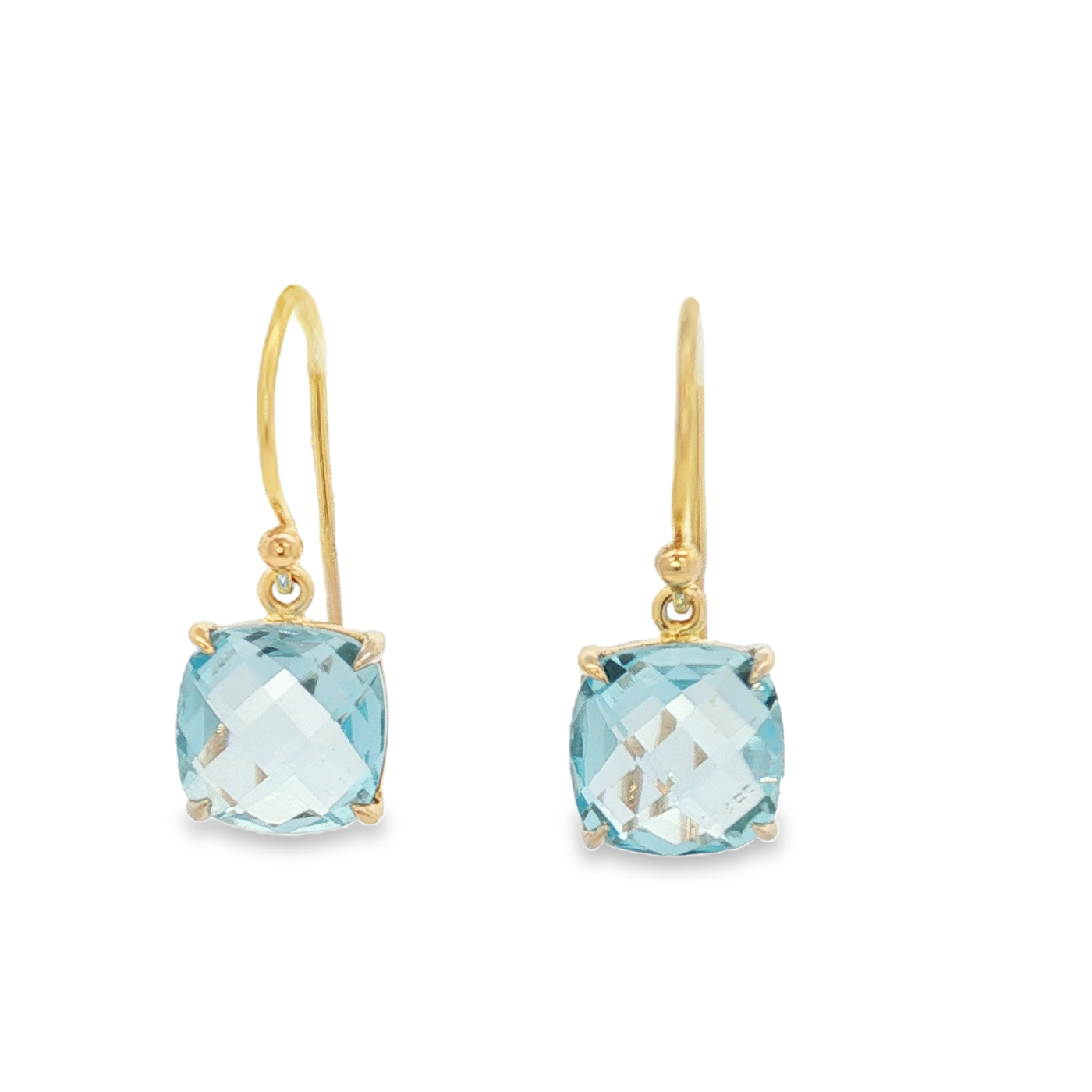 9ct Yellow Gold Hook Earrings with Cushion-Cut Topaz