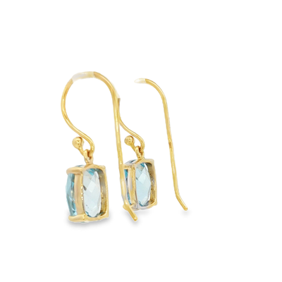 9ct Yellow Gold Hook Earrings with Cushion-Cut Topaz