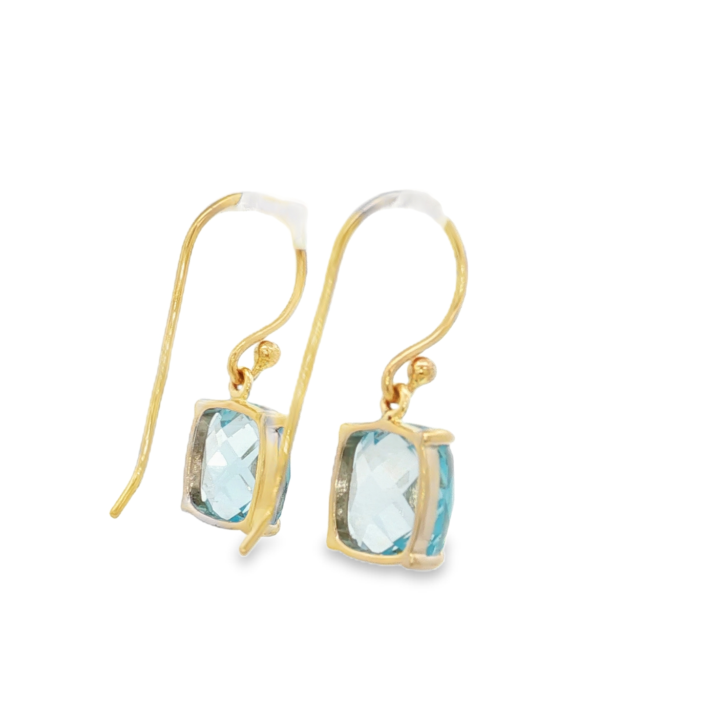 9ct Yellow Gold Hook Earrings with Cushion-Cut Topaz