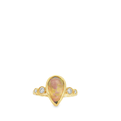 14ct Yellow Gold Lightening Ridge Sold Opal And Diamond Ring