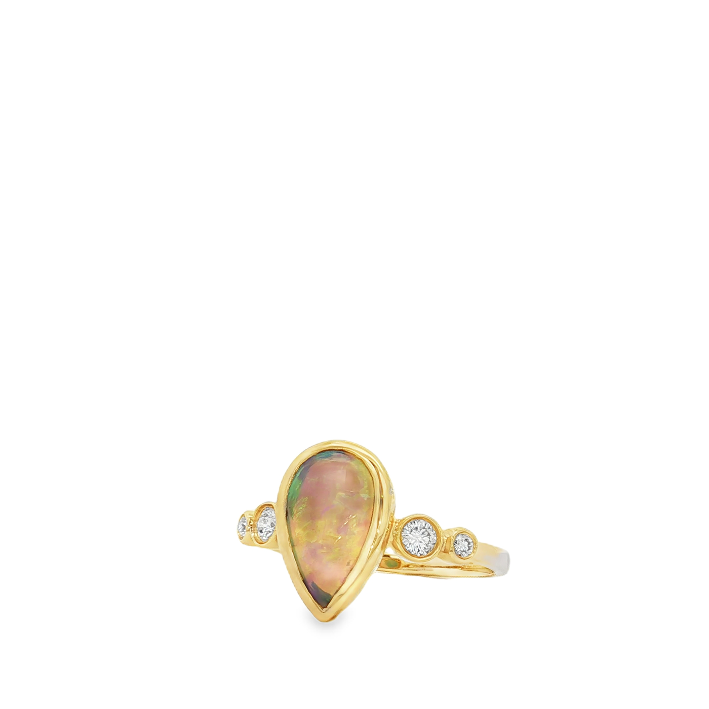 14ct Yellow Gold Lightening Ridge Sold Opal And Diamond Ring