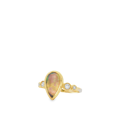 14ct Yellow Gold Lightening Ridge Sold Opal And Diamond Ring