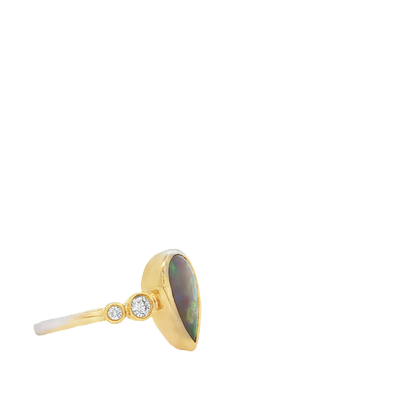 14ct Yellow Gold Lightening Ridge Sold Opal And Diamond Ring