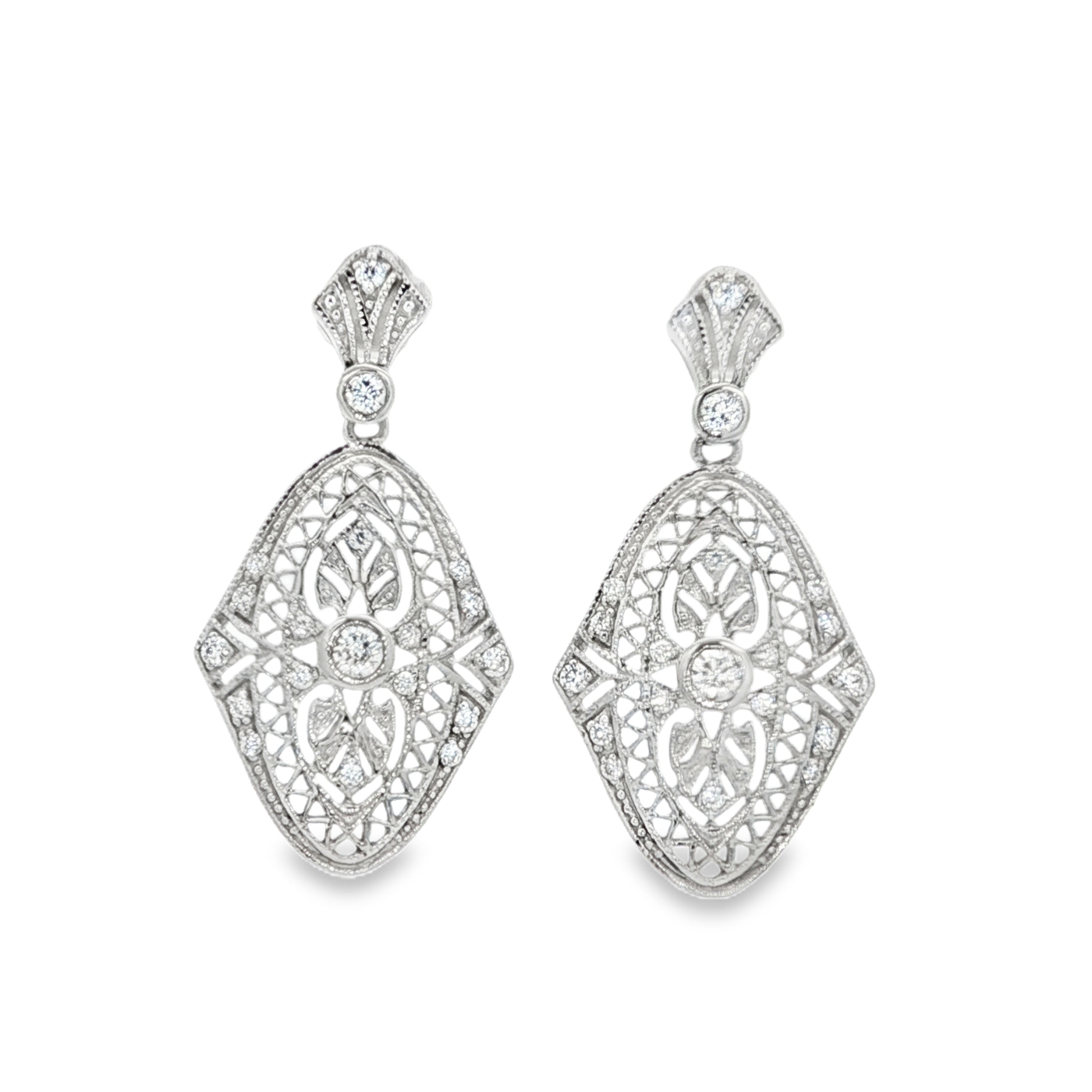 Sterling Silver Cubic Zirconia Art Deco Stud Earrings